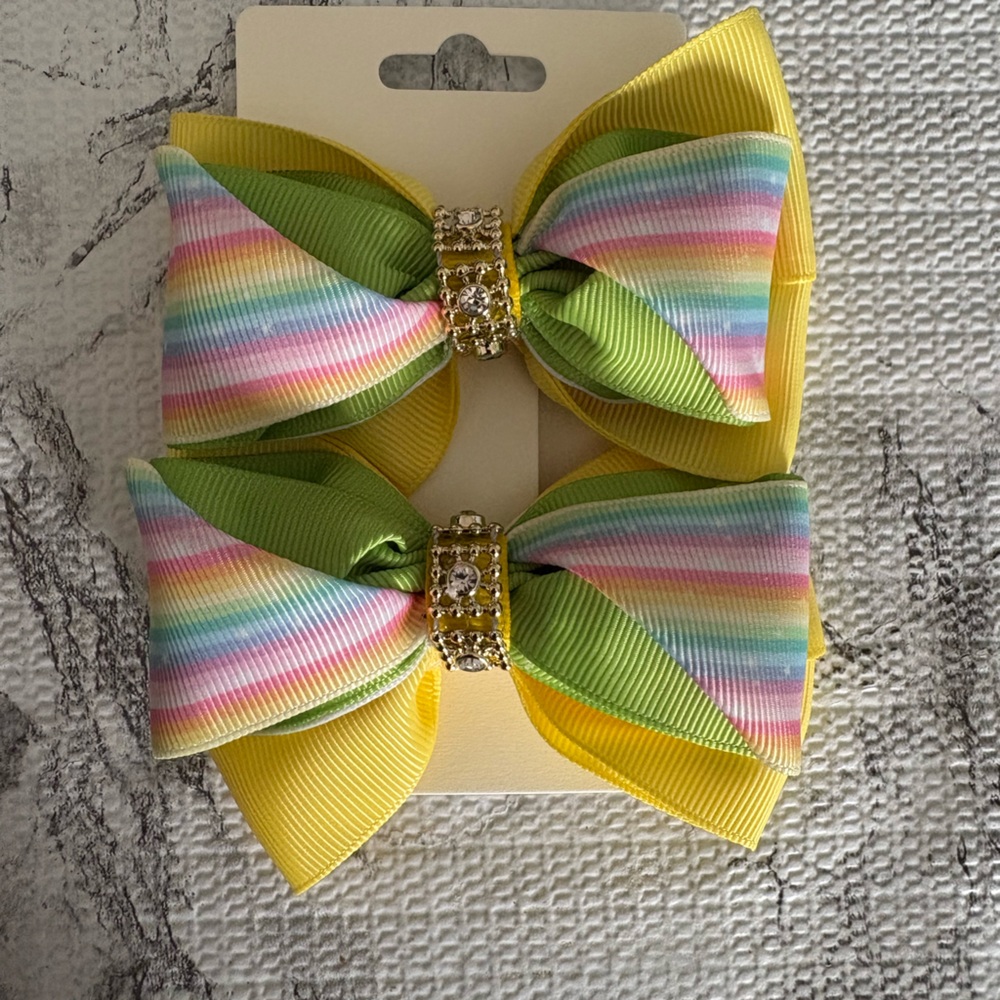 Colorful Striped and Yellow Kids Hair Bows